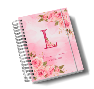 Agenda 2024 Alfabeto Floral Rosa mod 3 Capa Dura - Miolo sulfite 75g 15x21 4x0  Capa dura, Laminação fosca, brilho ou holografica frente, Wire-o branco 