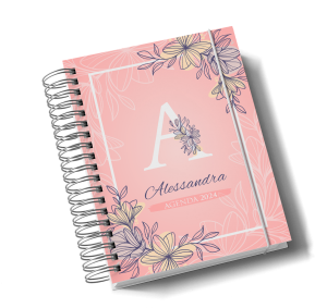 Agenda 2024 Alfabeto Floral mod 1 Capa Dura - Miolo sulfite 75g 15x21 4x0  Capa dura, Laminação fosca, brilho ou holografica frente, Wire-o branco 