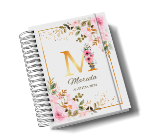 Agenda 2024 Alfabeto Floral mod 2 Capa Dura - Miolo sulfite 75g 15x21 4x0  Capa dura, Laminação fosca, brilho ou holografica frente, Wire-o branco 