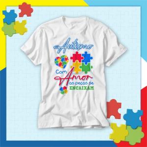 Camiseta Autismo - Autismo com Amor - mod A04 Tecido 100% Poliéster - Anti-pilling Estampa Colorida A3  Sublimação  