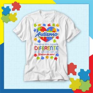 Camiseta Autismo - Diferente - mod A03 Tecido 100% Poliéster - Anti-pilling Estampa Colorida A3  Sublimação  