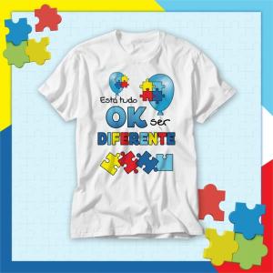 Camiseta Autismo - Esta Tudo Ok - mod A09 Tecido 100% Poliéster - Anti-pilling Estampa Colorida A3  Sublimação  
