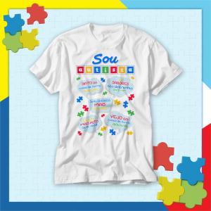 Camiseta Autismo - Sou Autista - mod A02 Tecido 100% Poliéster - Anti-pilling Estampa Colorida A3  Sublimação  