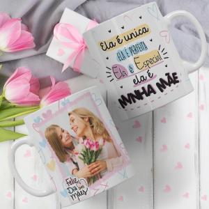 Caneca Dia das Mães com Foto - Ela é Única Caneca Porcelana 95x200 Branca Sublimação  