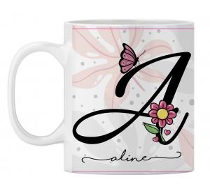 Caneca  Personalizada Letra do Alfabeto de A - Z mod. LD01 Caneca Porcelana 95,5x200 Branca Sublimação  