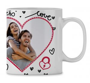 Caneca  Personalizada Dia dos Namorados com foto - mod PD11 Caneca Porcelana 96x205 Branca Sublimação  