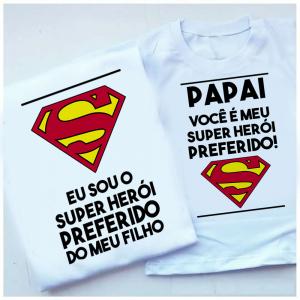 Kit Camiseta Pai e Filho Eu Sou Super Herói Preferido Tecido 100% Poliéster - Anti-pilling Estampa Colorida A3 - Estampa A4  Sublimação  Escolha os tamanhos e monte seu kit