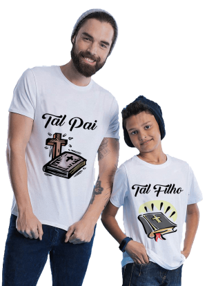 Kit Camiseta Pai e Filho Bíblia Dia dos  Pais  - mod 01SC Tecido 100% Poliéster - Anti-pilling Estampa Colorida A3 - Estampa A4  Sublimação  Escolha os tamanhos e monte seu kit